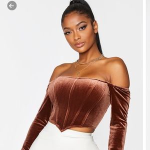 Velvet Bardot Long Sleeve Corset